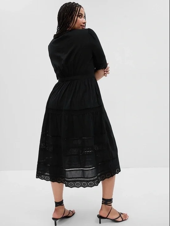 GAP Black Lace Button-Front Midi Dress - Picture 4 of 5